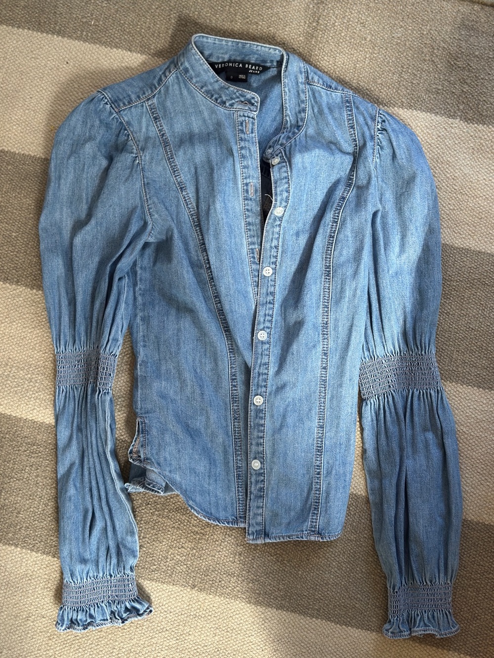 Veronica Beard Light Blue Denim Button-Front Top